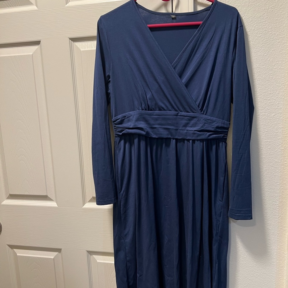 Elegant Navy Blue Wrap Dress